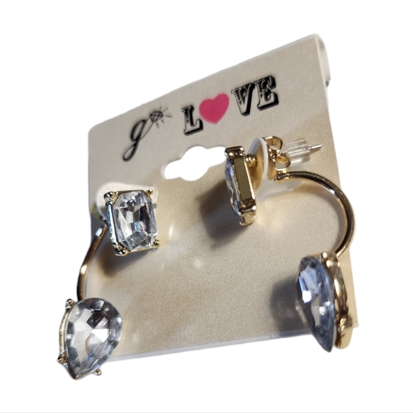 NWT Gold Toned Rhinestone Dangle Post Earrings - Picture 2 of 2